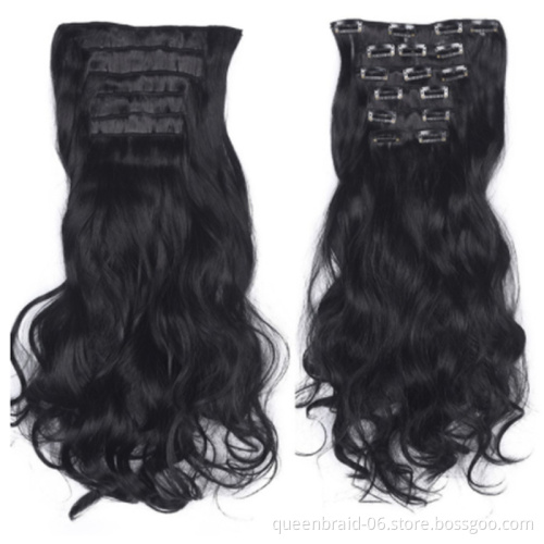Wavy Curly Synthetic 16 Clips In Hair extension 24 Inch Long Body wave False Hairpiece Clip In Hair Extension 6pcs/set